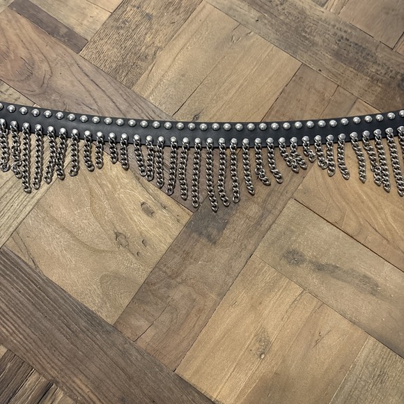 Manzoor Cascading Waterfall Hanging Chain Belt Black Leather Size M Biker Goth - Picture 4 of 5